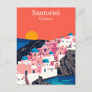 Santorini, Greece Vintage Travel Blue Domes Postcard