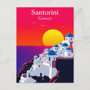 Santorini, Greece Vintage Travel Ocean Sunset Postcard