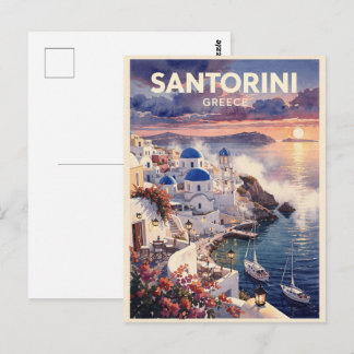 Santorini Greece Vintage Travel Postcard