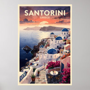 Santorini Greece Vintage Travel Poster