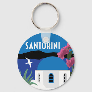 Santorini Greece vintage travel style Key Ring