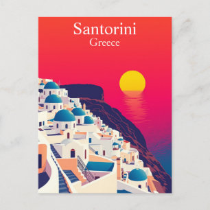 Santorini, Greece Vintage Travel Sunset Postcard