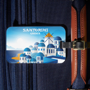 Santorini Greece VIntage Watercolor  Luggage Tag