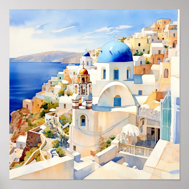 Santorini Greece Wall Art Square Poster (Front)
