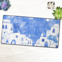 Santorini Greece Watercolor Blue White