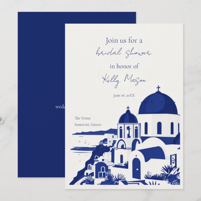 Santorini Greece Watercolor Bridal Shower Invitation (Front/Back)