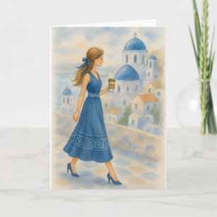 Santorini Greece Watercolor Card