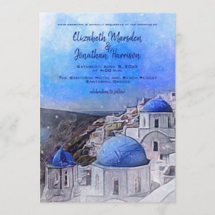 Santorini Greece Watercolor Destination Wedding Invitation