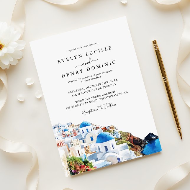 Santorini Greece Watercolor Destination Wedding Invitation (Creator Uploaded)