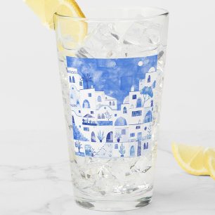 Santorini Greece Watercolor Glass