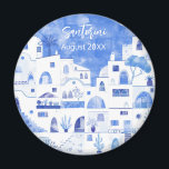 Santorini Greece Watercolor Keepsake Magnet<br><div class="desc">A watercolor townscape painting of Oia on beautiful Greek island of Santorini.  Change the date to personalise. Perfect as a keepsake.</div>