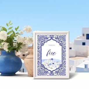 Santorini Greece Watercolor Landscape Ornate Frame Table Number