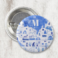 Santorini Greece Watercolor Monogram