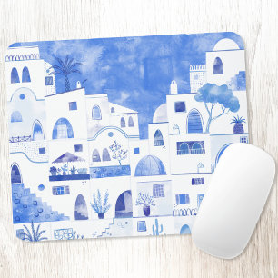 Santorini Greece Watercolor Mouse Mat
