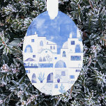 Santorini Greece Watercolor Ornament<br><div class="desc">A blue and white watercolor townscape painting of Oia on the beautiful Greek island of Santorini. Original art by Nic Squirrell.</div>