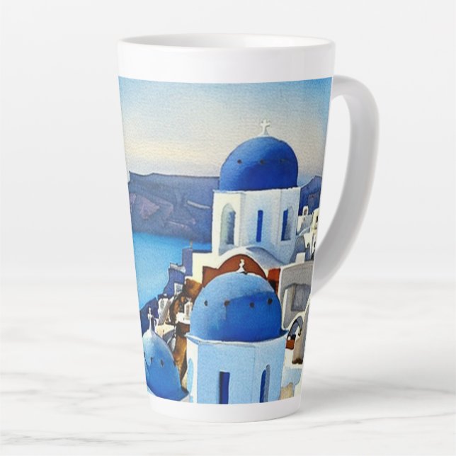 Santorini Greece Watercolor Painting Latte Mug (Right Angle)