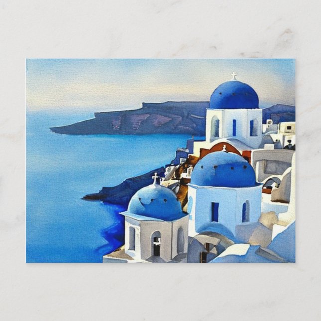 Santorini Greece Watercolor Painting Postcard (Front)