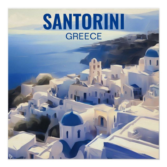 Santorini Greece Watercolor Painting Poster (Front)