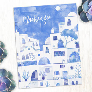 Santorini Greece Watercolor Personalized Card