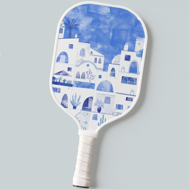 Santorini Greece Watercolor Pickleball Paddle (Creator Uploaded)