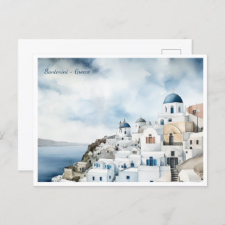 Santorini Greece Watercolor Postcard
