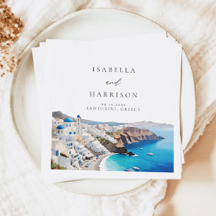 SANTORINI GREECE Watercolor Skyline Destination Napkin