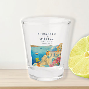 Santorini Greece Watercolor Skyline Wedding Shot Glass