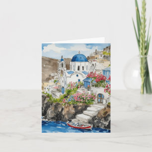 Santorini Greece Watercolor Stationery Card