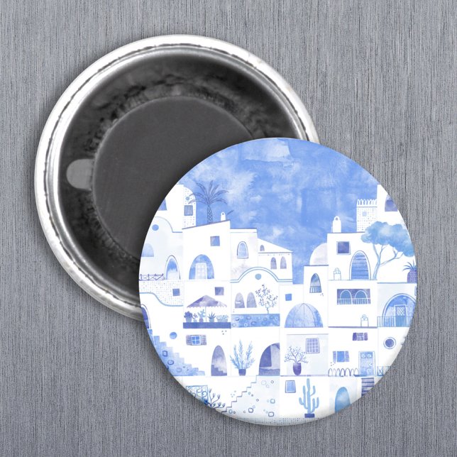 Santorini Greece Watercolor Townscape Magnet (Creator Uploaded)