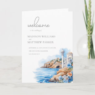 Santorini Greece Watercolor Wedding Photo Programme