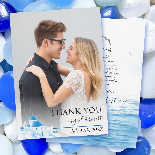 Santorini Greece watercolor wedding Thank You Card (Creator Uploaded)
