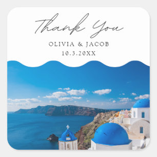 Santorini Greece Wedding Destination Thank You Square Sticker