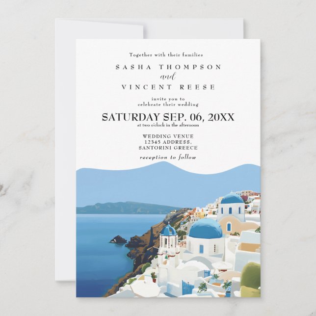 Santorini Greece Wedding Invitation Retro (Front)