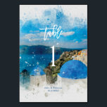 Santorini, Greece wedding table number card<br><div class="desc">A stunning watercolour design of Santorini,  Greece. Easy to edit or delete any of the available text fields on both sides to suit your requirements. Please see the other co-ordinating items in this Greek collection.</div>