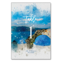 Santorini, Greece wedding table number card