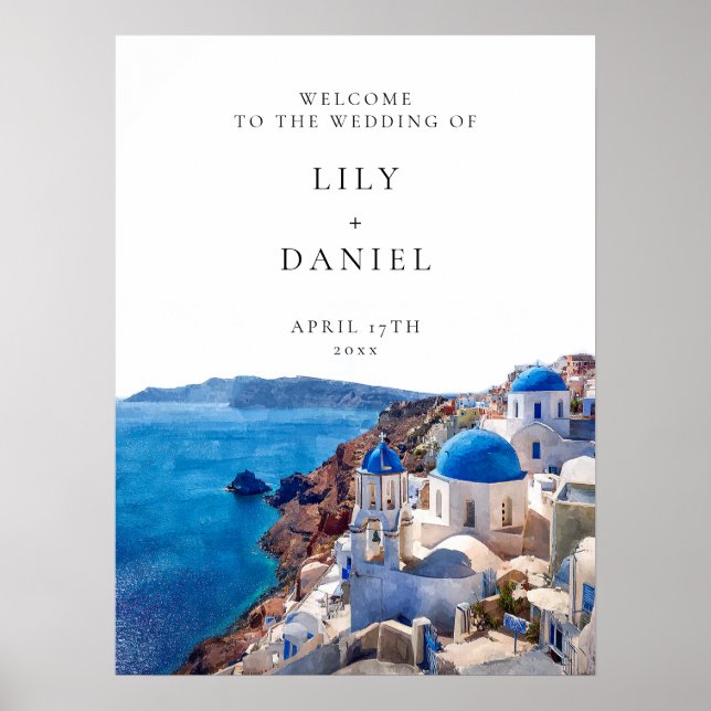 Santorini Greece Wedding Welcome Sign (Front)