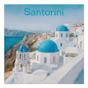 Santorini, Greece, with blue domes Poster