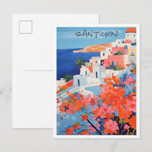 Santorini Greek Art Travel Postcard