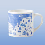 Santorini Greek Island Painting Espresso Cup<br><div class="desc">Watercolor blue and white townscape painting based on the beautiful Greek island of Santorini.  Original art by Nic Squirrell.</div>