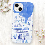 Santorini Greek Island Watercolor Personalised Case-Mate iPhone 14 Case<br><div class="desc">Watercolor blue and white townscape painting based on Oia on the Greek island of Santorini.  Change the name to customise.  Original art by Nic Squirrell.</div>