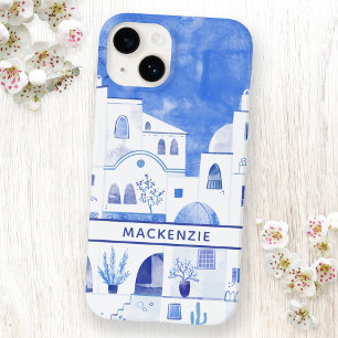 Santorini Greek Island Watercolor Personalised iPhone 14 Case