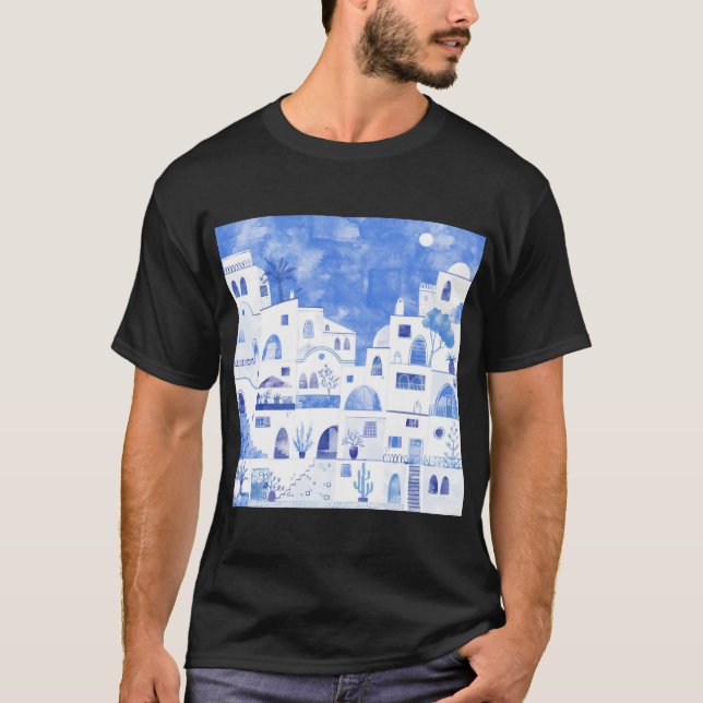 Santorini Greek Island Watercolor T-Shirt (Front)