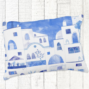 Santorini Greek Island Watercolor Townscape Decorative Cushion
