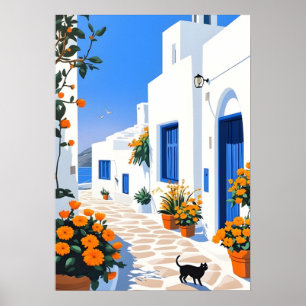 Santorini Greek Village White Alley Wall Art