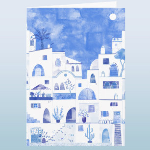 Santorini Greek Watercolor Art Greetings Card