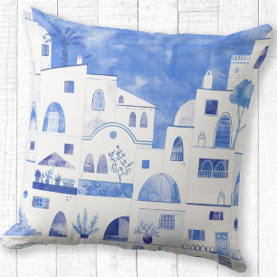 Santorini Greek Watercolor Cushion