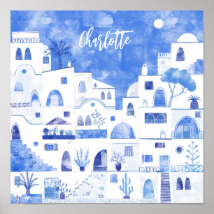 Santorini Greek Watercolor Personalised Poster