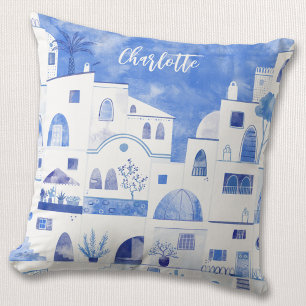 Santorini Greek Watercolor Personalized Cushion
