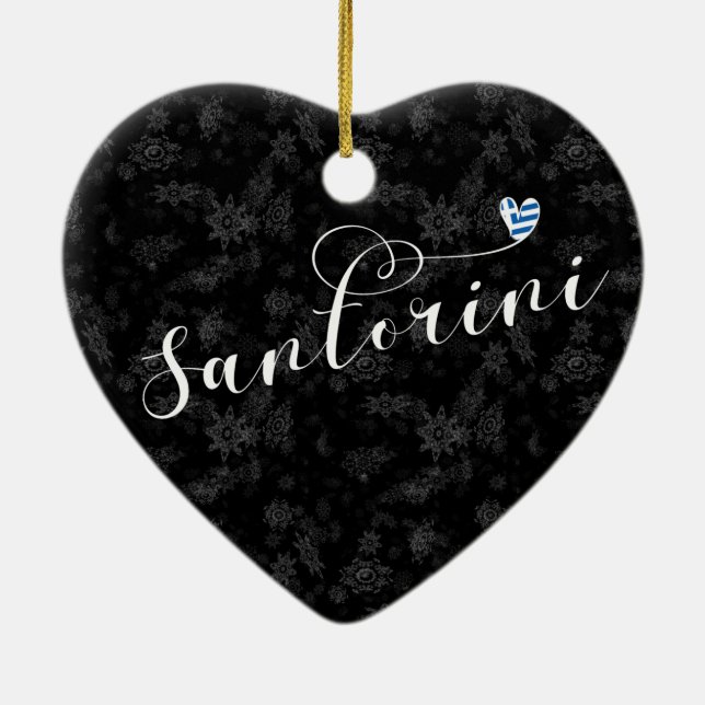 Santorini Heart In Flag, Greece, Thira Ceramic Tree Decoration (Back)