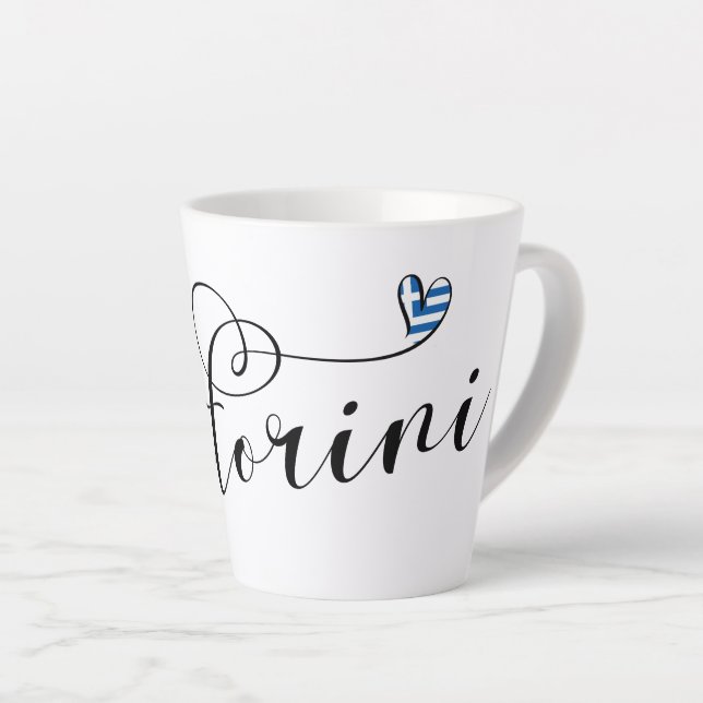 Santorini Heart In Flag, Greece, Thira  Latte Mug (Right Angle)